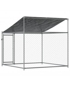 Gabbia Cani con Tetto e Porta Grigia 2x2x2 m in Acciaio Zincato