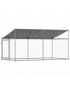 Gabbia Cani con Tetto e Porta Grigia 4x2x2 m in Acciaio Zincato 2