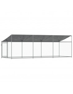 Gabbia Cani con Tetto e Porta Grigia 6x2x2 m in Acciaio Zincato 2