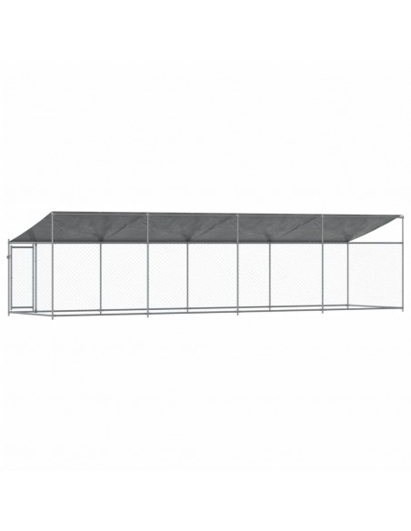 Gabbia Cani con Tetto e Porta Grigia 8x2x2 m in Acciaio Zincato