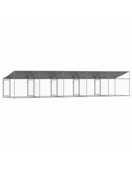Gabbia Cani con Tetto e Porte Grigia 10x2x2 m Acciaio Zincato