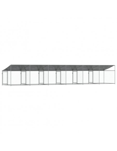 Gabbia Cani con Tetto e Porte Grigia 12x2x2 m Acciaio Zincato