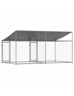 Gabbia Cani con Tetto e Porte Grigia 4x2x2 m in Acciaio Zincato 2