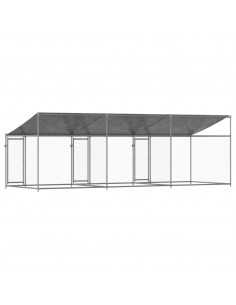 Gabbia Cani con Tetto e Porte Grigia 6x2x2 m in Acciaio Zincato 2