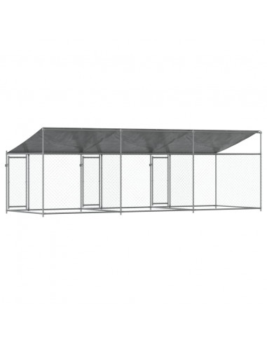 Gabbia Cani con Tetto e Porte Grigia 6x2x2 m in Acciaio Zincato