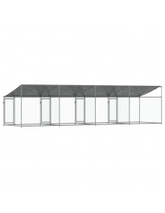 Gabbia Cani con Tetto e Porte Grigia 8x2x2 m in Acciaio Zincato 2