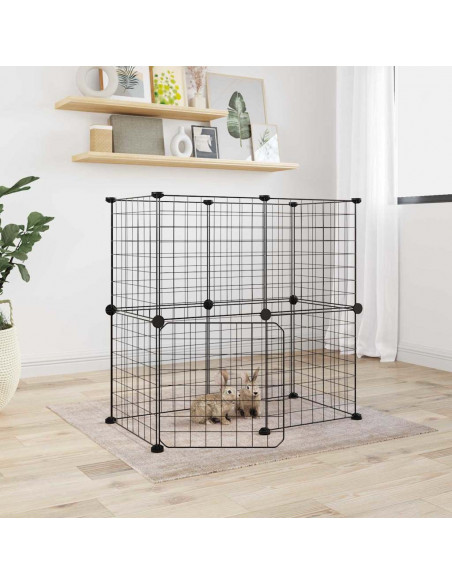 Gabbia per Animali 12 Pannelli con Porta Nero 35x35 cm Acciaio