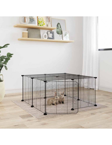 Gabbia per Animali 12 Pannelli con Porta Nero 35x35 cm Acciaio