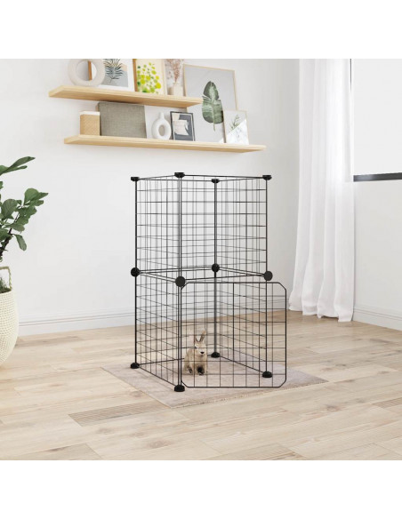 Gabbia per Animali 8 Pannelli con Porta Nero 35x35 cm Acciaio