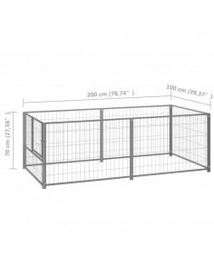 Gabbia per Cani Argento 200x100x70 cm in Acciaio