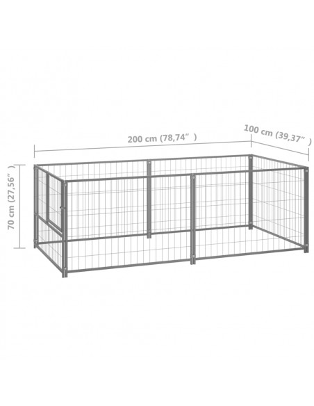 Gabbia per Cani Argento 200x100x70 cm in Acciaio