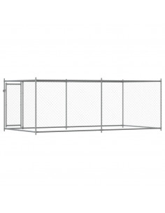 Gabbia per Cani con Porta Grigia 4x2x1,5 m in Acciaio Zincato