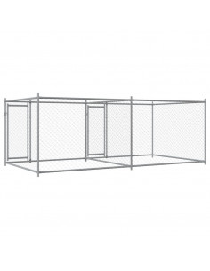 Gabbia per Cani con Porte Grigia 4x2x1,5 m in Acciaio Zincato