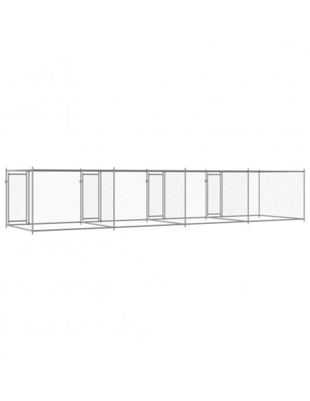 Gabbia per Cani con Porte Grigia 8x2x1,5 m in Acciaio Zincato