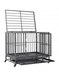 Gabbia per Cani con Ruote in Acciaio 92x62x76 cm