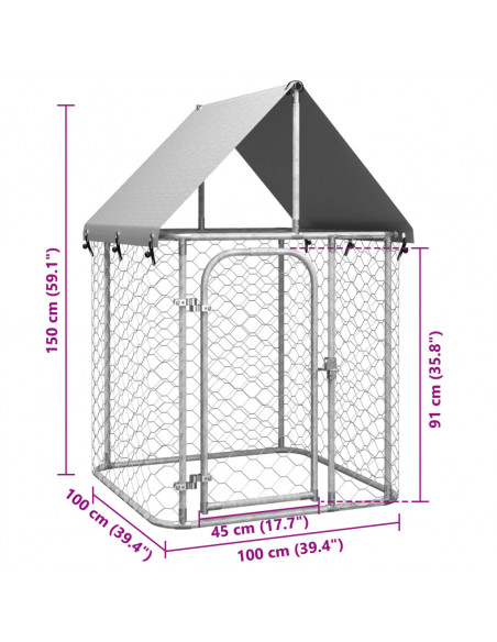Gabbia per Cani da Esterno con Tetto 100x100x150 cm