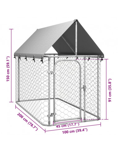 Gabbia per Cani da Esterno con Tetto 200x100x150 cm