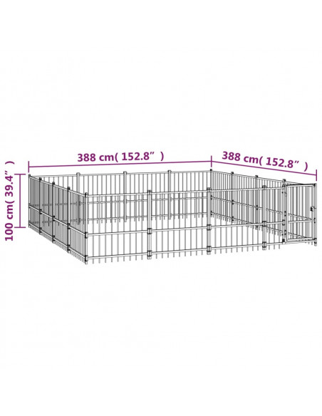 Gabbia per Cani da Esterno in Acciaio 15,05 m²