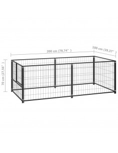 Gabbia per Cani Nera 200x100x70 cm in Acciaio 2