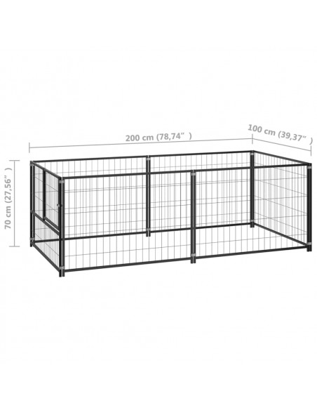 Gabbia per Cani Nera 200x100x70 cm in Acciaio