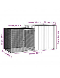 Gabbia per Conigli Antracite 200x91x100 cm Acciaio Zincato