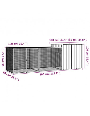 Gabbia per Polli Antracite 300x91x100 cm Acciaio Zincato