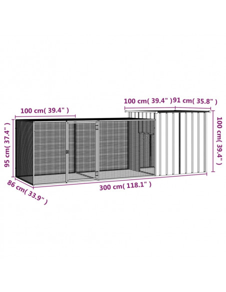 Gabbia per Polli Antracite 300x91x100 cm Acciaio Zincato