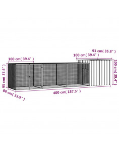 Gabbia per Polli Antracite 400x91x100 cm Acciaio Zincato 2
