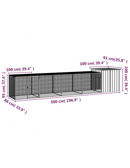 Gabbia per Polli Antracite 500x91x100 cm Acciaio Zincato