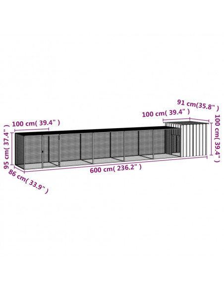 Gabbia per Polli Antracite 600x91x100 cm Acciaio Zincato