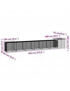 Gabbia per Polli Antracite 700x91x100 cm Acciaio Zincato 2