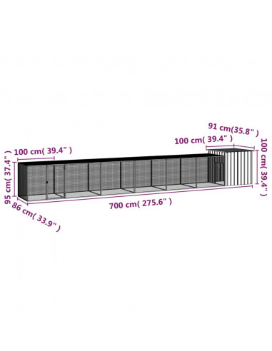 Gabbia per Polli Antracite 700x91x100 cm Acciaio Zincato
