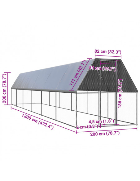 Gabbia per Polli da Esterno 2x12x2 m in Acciaio Zincato