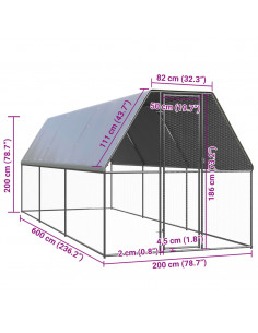 Gabbia per Polli da Esterno 2x6x2 m in Acciaio Zincato