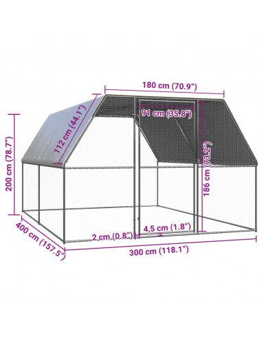Gabbia per Polli da Esterno 3x4x2 m in Acciaio Zincato