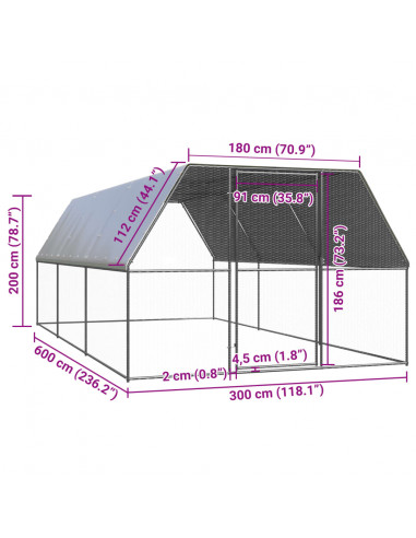 Gabbia per Polli da Esterno 3x6x2 m in Acciaio Zincato
