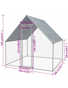 Gabbia per Polli da Esterno in Acciaio Zincato 2x2x1,92 m
