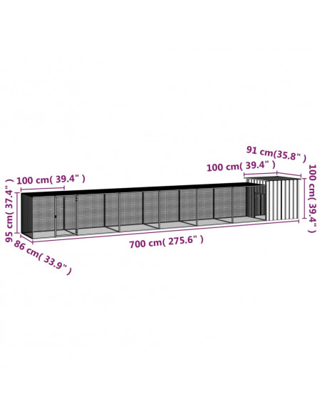 Gabbia per Polli Grigia 700x91x100 cm Acciaio Zincato