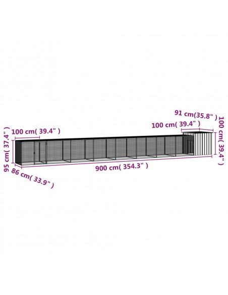 Gabbia per Polli Grigia 900x91x100 cm Acciaio Zincato