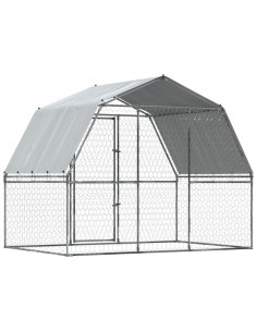 Gabbie per Cani 2pz con Tetto e Anta Argento in Acciaio Zincato 2