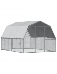 Gabbie per Polli 2 pz con Tetto e Anta Argento Acciaio Zincato 2