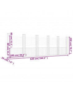 Gabbione a U con 6 Pali in Ferro 620x20x200 cm