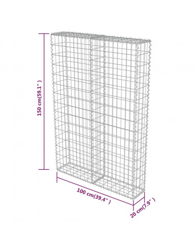 Gabbione con Copertura in Acciaio Zincato 100x20x150 cm