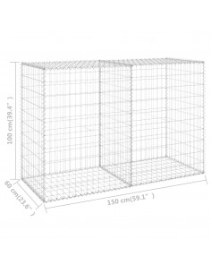 Gabbione con Copertura in Acciaio Zincato 150x60x100 cm