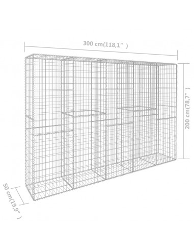 Gabbione con Copertura in Acciaio Zincato 300x50x200 cm