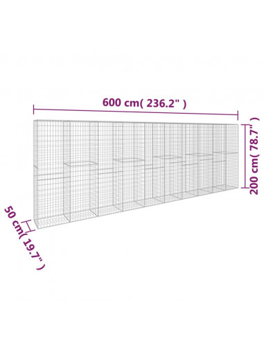 Gabbione con Copertura in Acciaio Zincato 600x50x200 cm