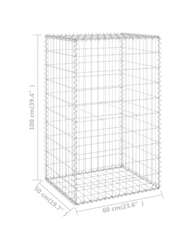 Gabbione con Copertura in Acciaio Zincato 60x50x100 cm