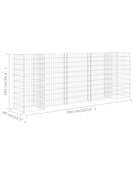 Gabbione Fioriera ad "H" in Filo di Acciaio 260x40x100 cm