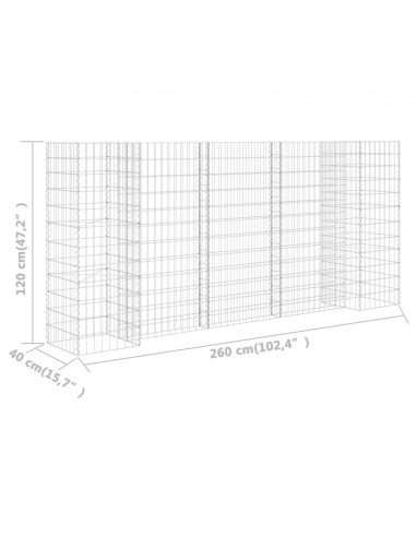 Gabbione Fioriera ad "H" in Filo di Acciaio 260x40x120 cm