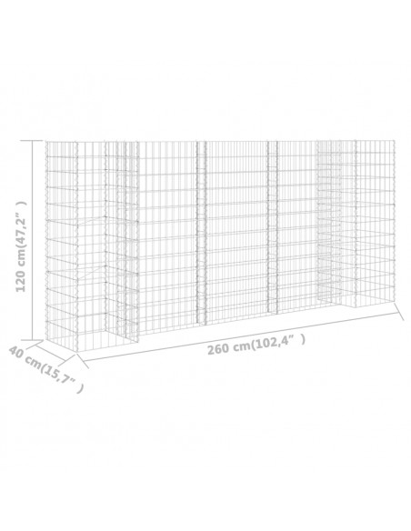 Gabbione Fioriera ad "H" in Filo di Acciaio 260x40x120 cm